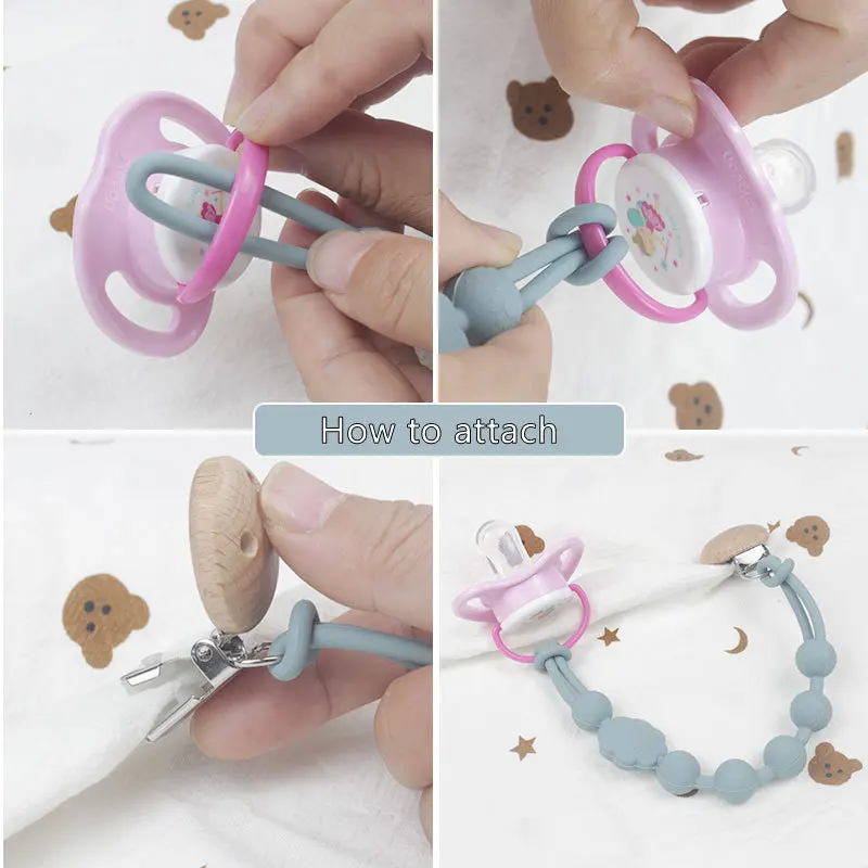 Clip de cadena de chupete de silicona para bebé, soporte de pezones ficticio, Clips sin BPA, cadena de dentición para bebés, regalos de juguete, accesorios para bebés lindos - imagen 3