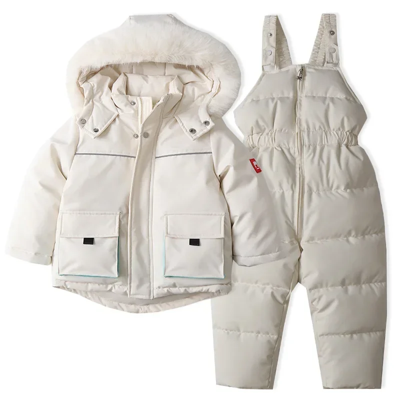 Conjunto de ropa de esquí para chico de 2 a 5 años, abrigos y monos con capucha y forro de piel grueso, traje de nieve cálido para niña, novedad de invierno de 2 uds.
