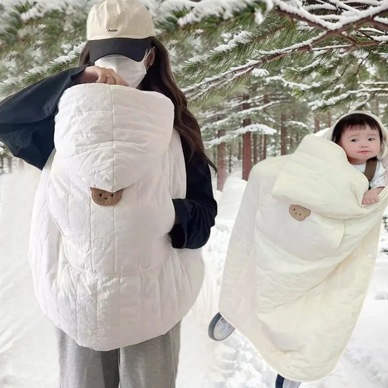 Manta para cochecito de bebé invierno en lana gruesa con capucha - imagen 4