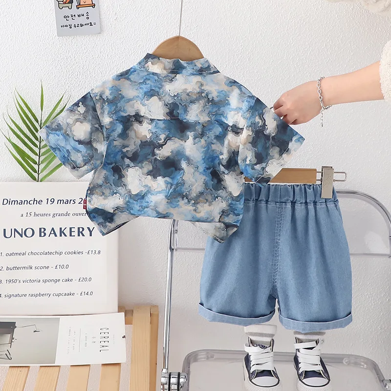Ropa de moda de verano para bebés, traje para niños, camisa de manga corta, pantalones cortos, 2 unids/set, ropa para niños, disfraz informal de algodón para niños - imagen 4