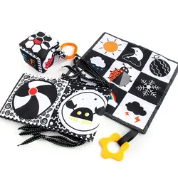 Libro sensorial Montessori de tela blanco y negro doble cara bebé