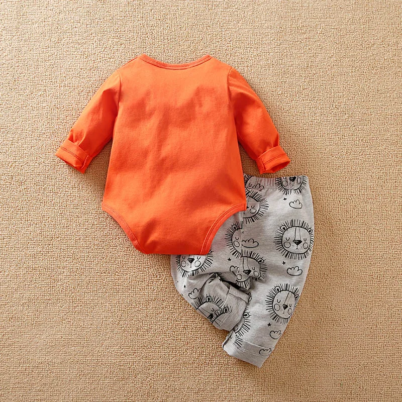 Conjunto de bebé de algodón con león naranja de manga larga - imagen 4