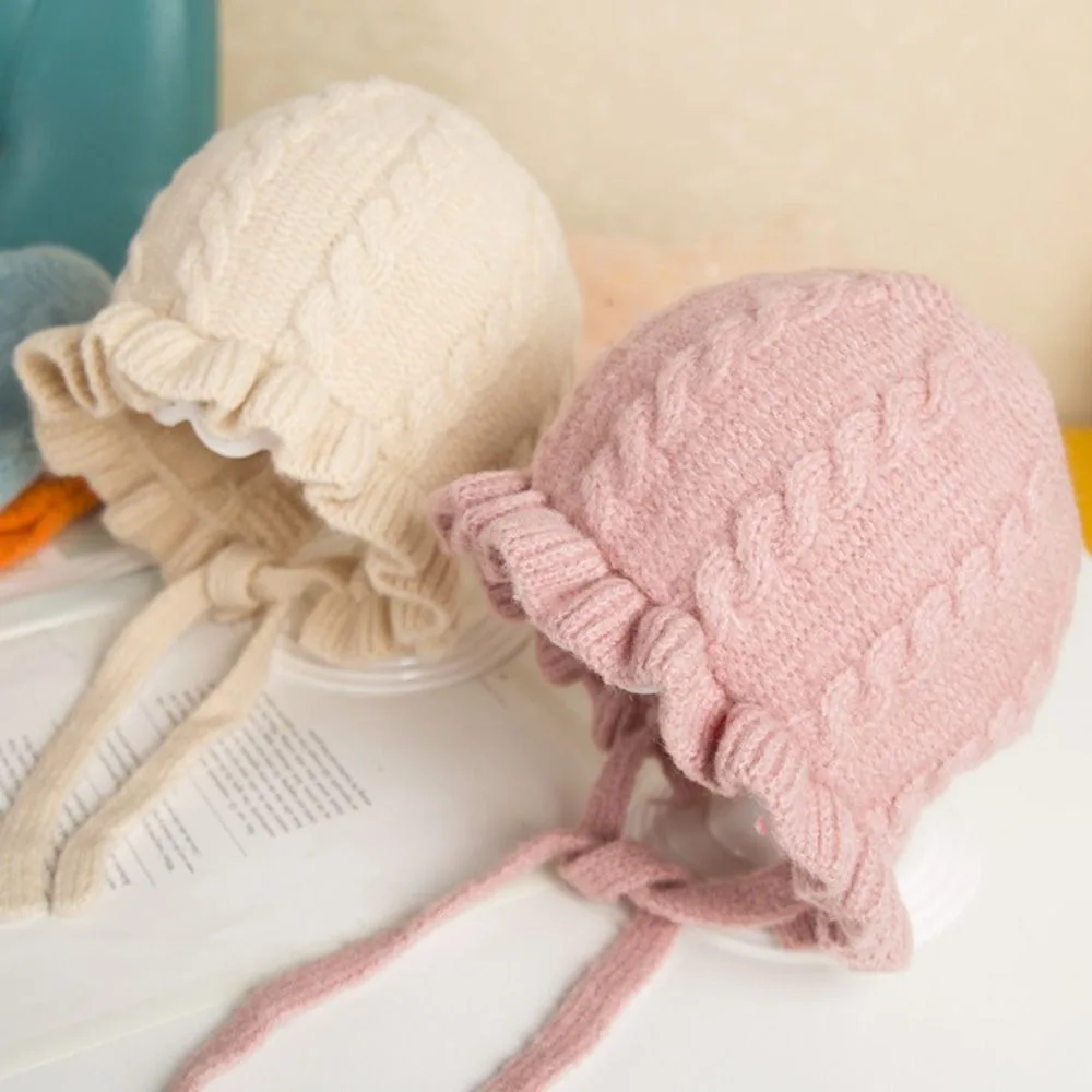 Gorro con capucha para niña de invierno, gorro infantil con protección para los oídos para otoño e invierno, gorro de lana cálido, gorro tejido de encaje para niña de 0 a 2 años - imagen 3