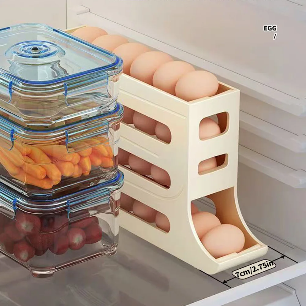 Estante para huevos rodante automático - Caja para almacenar huevos para refrigerador - Soporte para caja de almacenamiento - Cajón doble para huevos - Herramientas de cocina - imagen 3