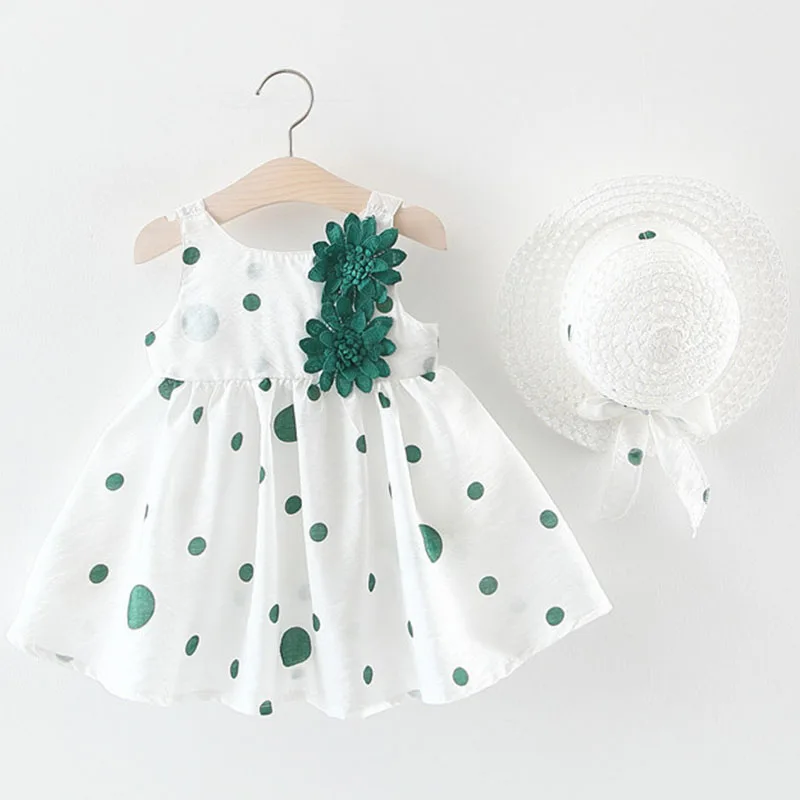 Ropa de verano para niñas recién nacidas, 2 piezas, moda coreana, vestidos de algodón sin mangas con puntos bonitos para bebés + sombrero para el sol, vestido de princesa para niños pequeños B204 - imagen 4