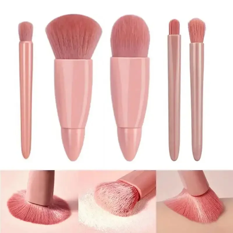 Pinceles cosméticos completos, Kit de funciones pequeñas de 5 uds con estuche y espejo, juego de brochas de maquillaje de tamaño de viaje, Mini brochas de maquillaje - imagen 3