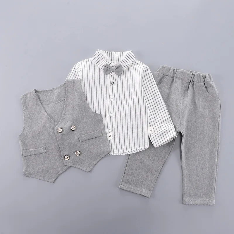 Conjunto de ropa de bebé de moda de primavera y otoño, chaleco para niños, camisa, pantalones, 3 unids/set, ropa para niños, disfraz infantil, chándales para niños pequeños
