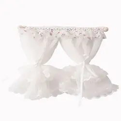 Cortina de encaje blanco para casa de muñecas en miniatura