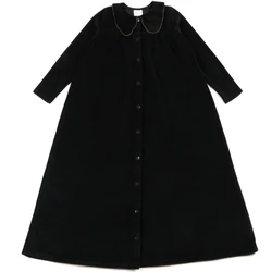Vestido terciopelo verde para niña – Cuello Peter con botones delanteros
