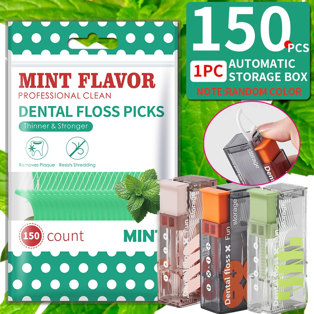 【 Caja de almacenamiento automática de hilo dental】 Barra de hilo dental de menta pimienta ultrafina - Caja de almacenamiento emergente automática de hilo dental desechable - imagen 3