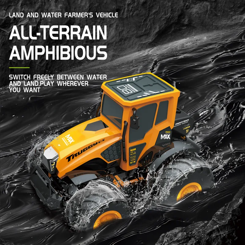 Coche de granja teledirigido 1:14, tractor anfibio de aleación con control remoto, juguete con simulación de luz, camión agrícola eléctrico, coche teledirigido, juguete de Navidad - imagen 2