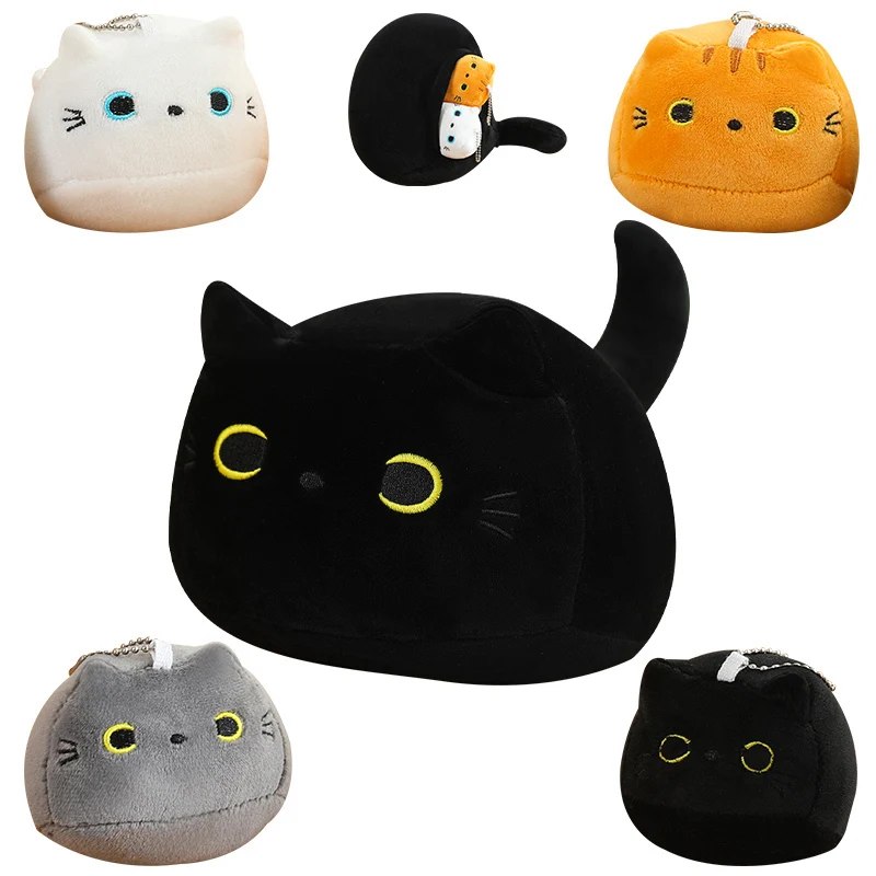Gata y gatito de peluche negro – Cojín suave para niños