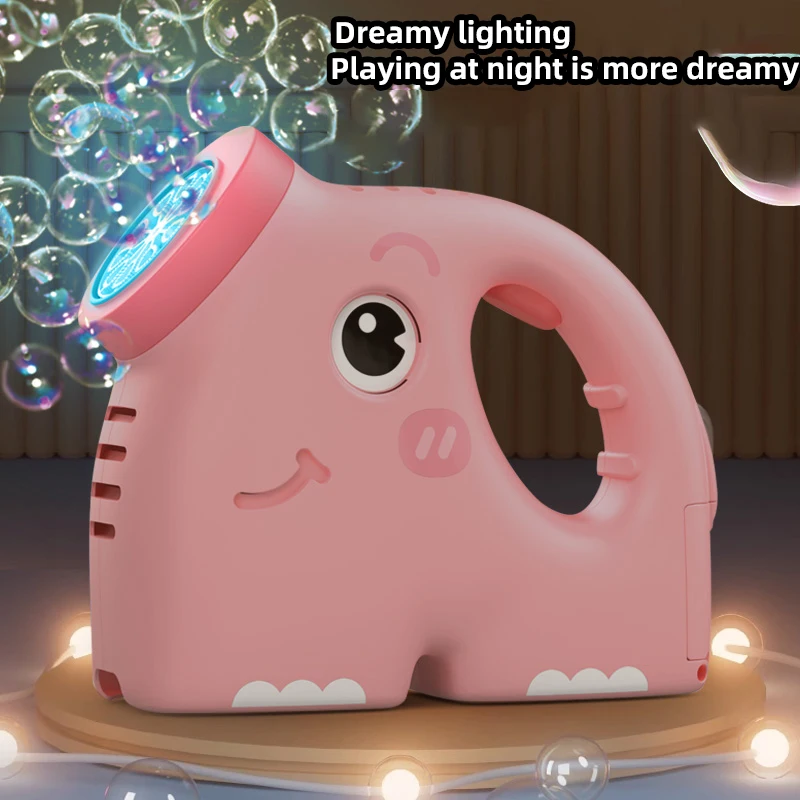 Máquina de burbujas eléctrica de elefante, creación de una atmósfera para una propuesta, puesta en escena, con iluminación, producción automática de burbujas