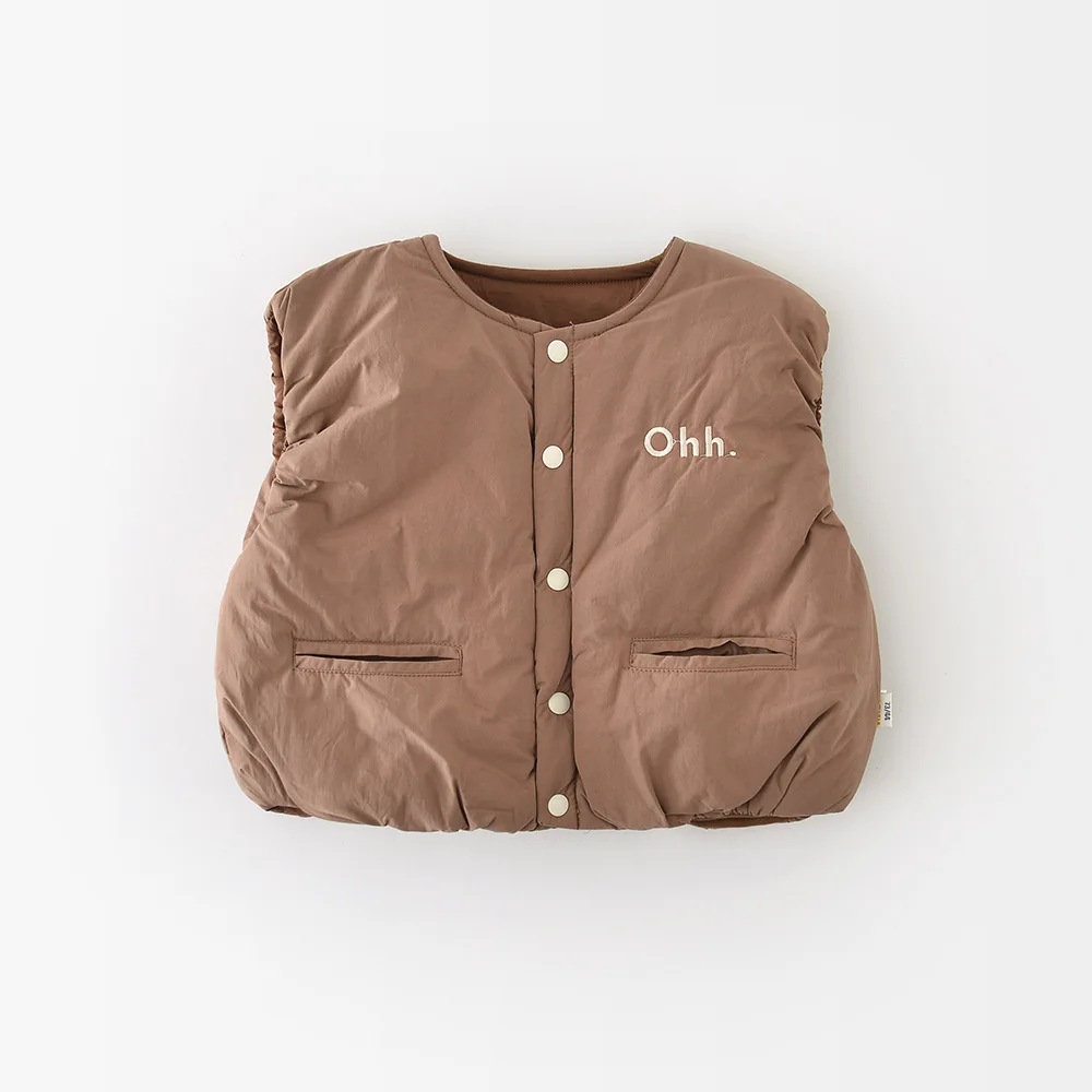 MILANCEL, nuevo chaleco de invierno para bebé, 6M-3T, chaleco grueso con letras para niñas pequeñas, abrigo acolchado de lana cálido Simple para niños - imagen 5