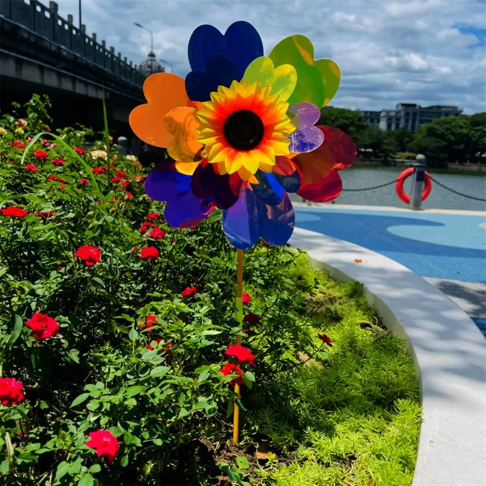 Molino de viento de girasol multiestilo, película que cambia de Color, estaca de PVC de pie, molinete de flores para césped, decoración de Picnic, juguetes de 32cm - imagen 3