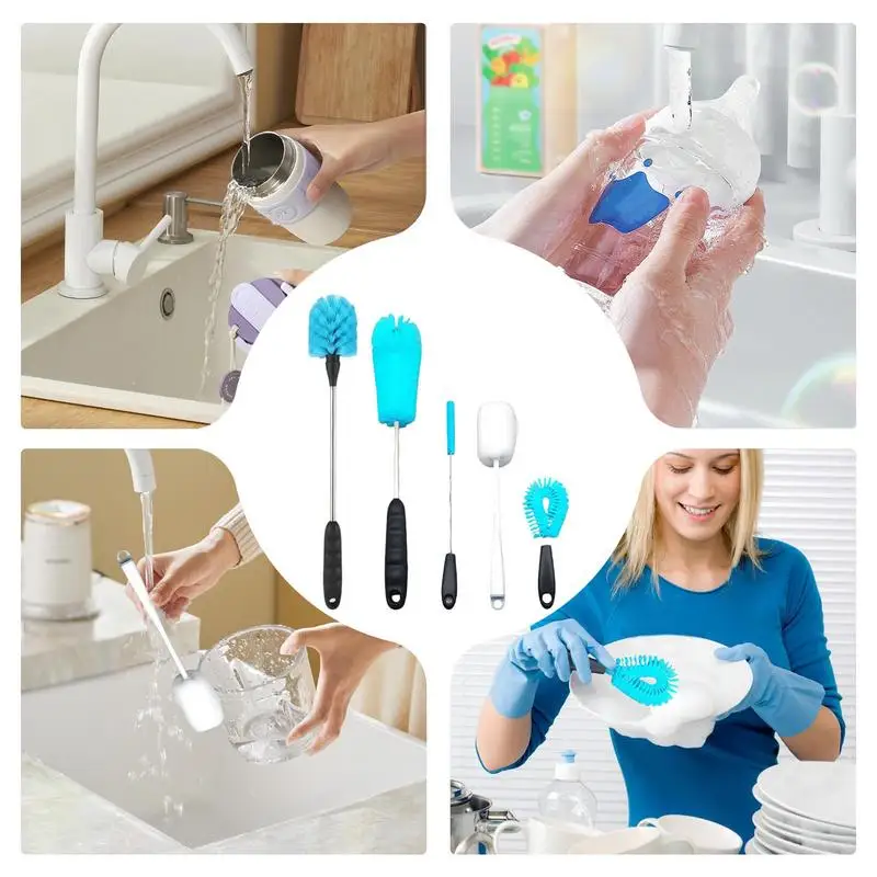 Juego de limpieza de botellas, 6X, cepillo de limpieza para botellas y pajitas, cepillo multiusos para fregar botellas, lavadora de botellas para cuello estrecho - imagen 4