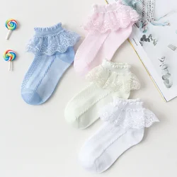 Calcetines de malla con volantes de encaje para niña, medias cortas con volantes, color blanco y rosa, de 1 a 7 años