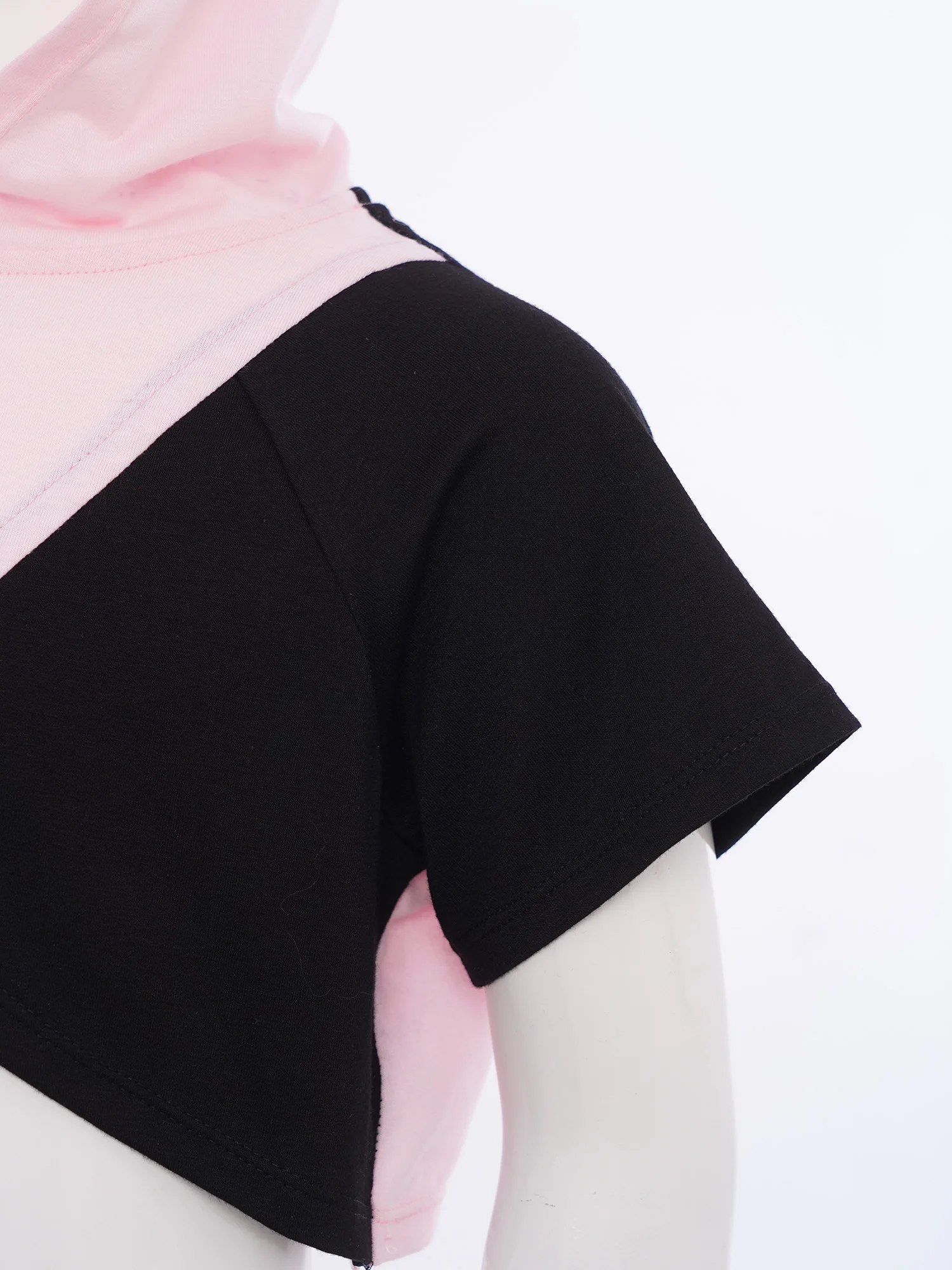 Tops de baile de Ballet para niñas, Sudadera con capucha de Hip-Hop, manga corta, bloque de Color, dobladillo Irregular, Top corto, Jersey deportivo con capucha - imagen 5