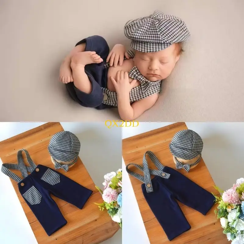 QX2D Recién nacido Photos Sosta Romper Boina Boina Fotografía Baby Fotograph
