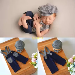 QX2D Recién nacido Photos Sosta Romper Boina Boina Fotografía Baby Fotograph