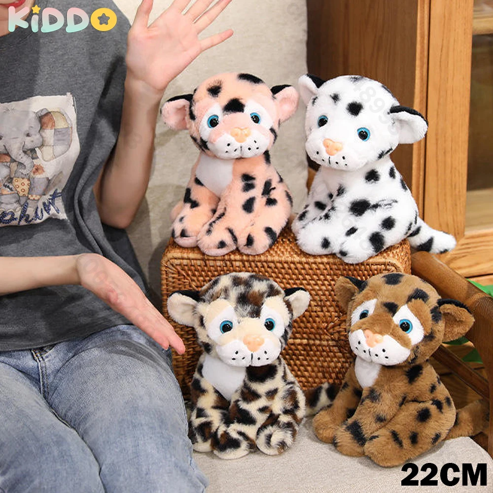 Juguete de peluche de 22cm, animales de peluche de leopardo, lindo gato malvado amarillo suave, peluches de dibujos animados, juguete de peluche sentado, divertido cumpleaños para niños