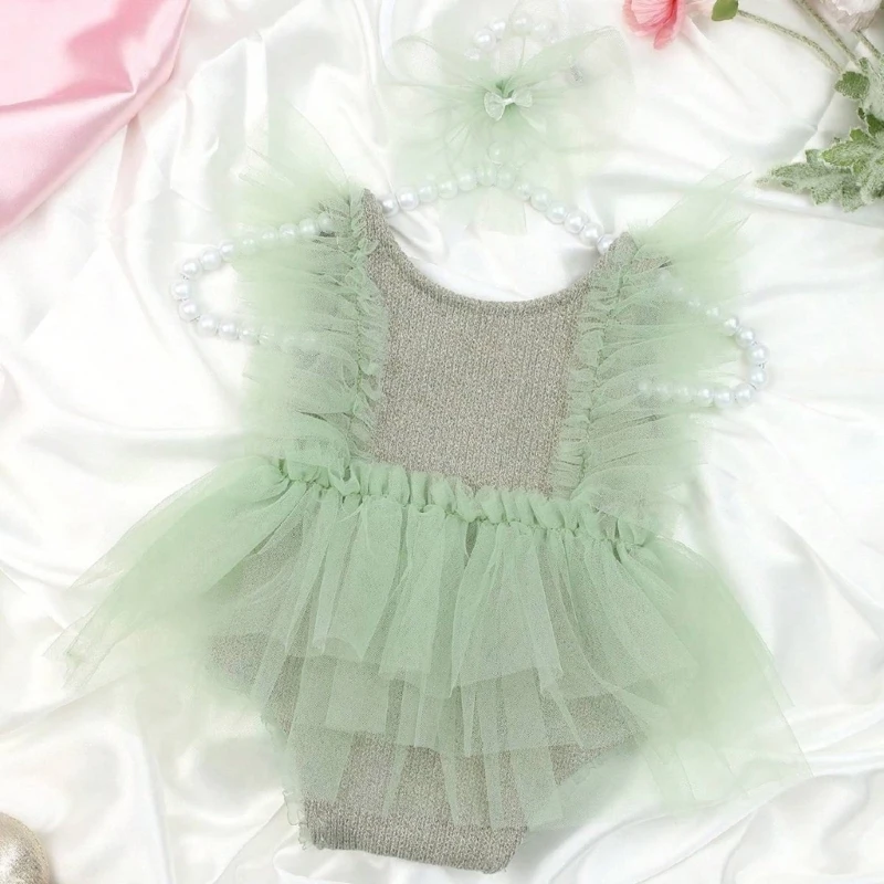Vestido de tul con encaje para bebé princesa y diadema lazo - imagen 3