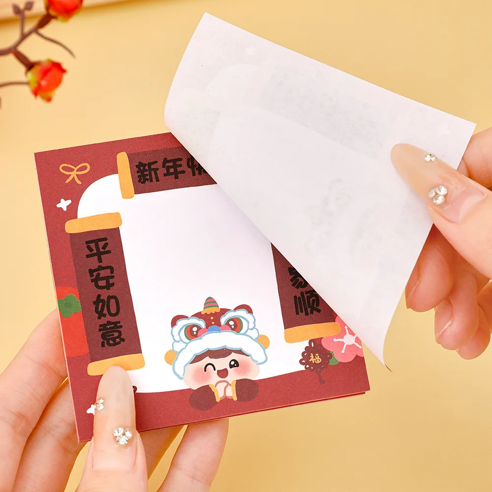 Juego de 50/200 hojas de notas adhesivas de Año Nuevo de dibujos animados, almohadillas de notas autoadhesivas, notas adhesivas para refrigerador para suministros de fiesta - imagen 3