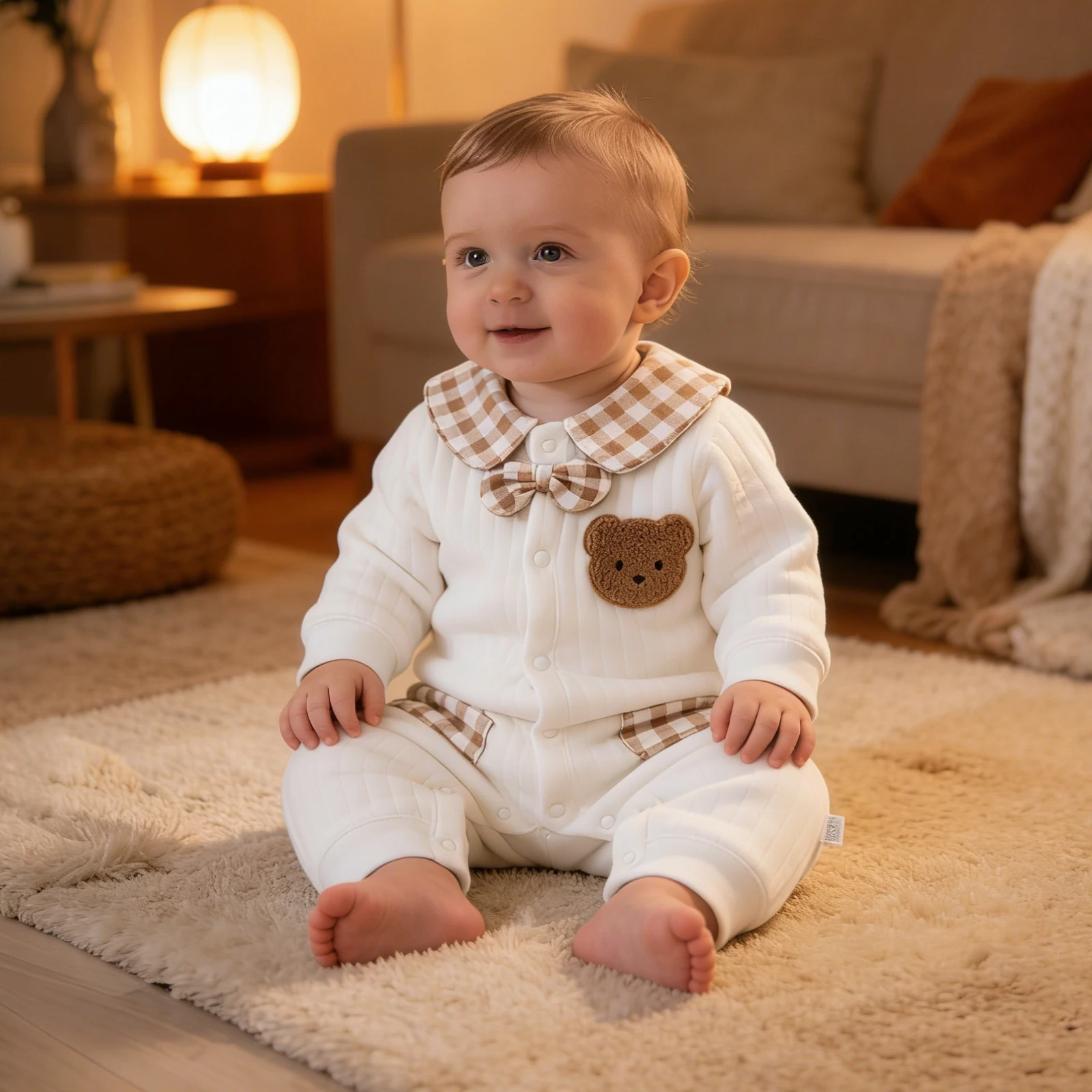 Mono para bebé recién nacido, ropa de invierno, pelele grueso para niños y niñas, mono bonito con bordado de oso, ropa de otoño de 0-1-3-6M - imagen 5