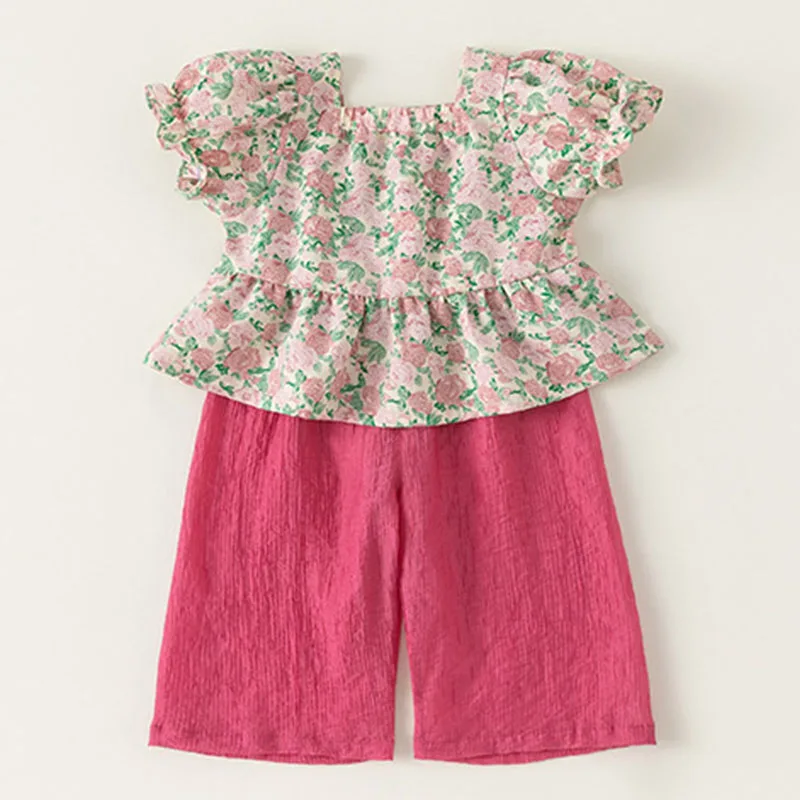 Conjuntos de 2 piezas de ropa de verano para niña, Tops de manga corta con flores bonitas a la moda de estilo chino + Pantalones sueltos, ropa de Boutique para niños B156 - imagen 4