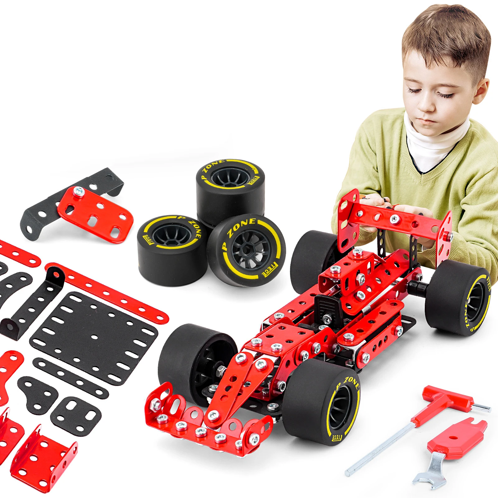 Bloques de construcción de Metal 3D para niño y niña, modelo F1, montaje de tornillo y tuerca, juguete de carreras, coche para niños, regalo de cumpleaños - imagen 2