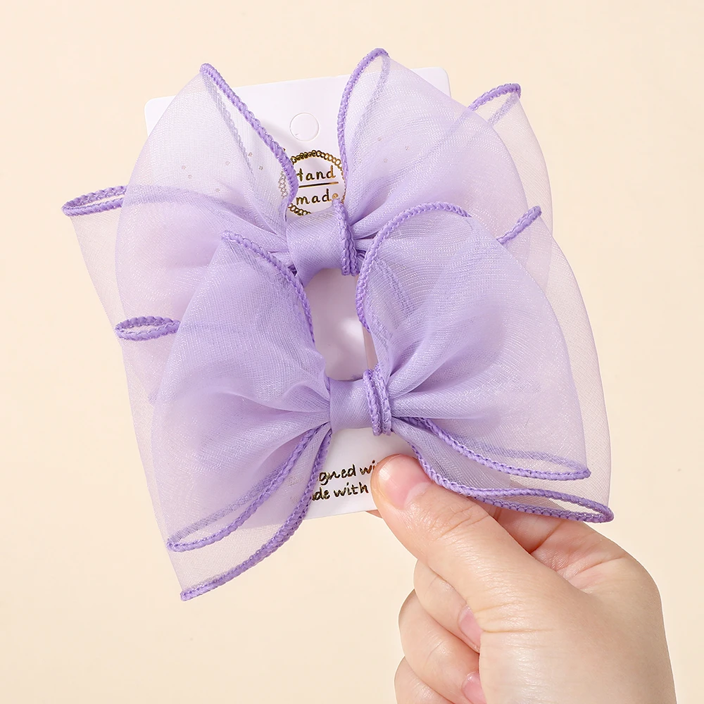 2 unids/set de horquillas con lazo encantador, Clip de lazo de gasa de Color sólido para niños, pinzas para el cabello dulces y suaves, accesorios para el cabello de princesa rosa para niñas - imagen 5