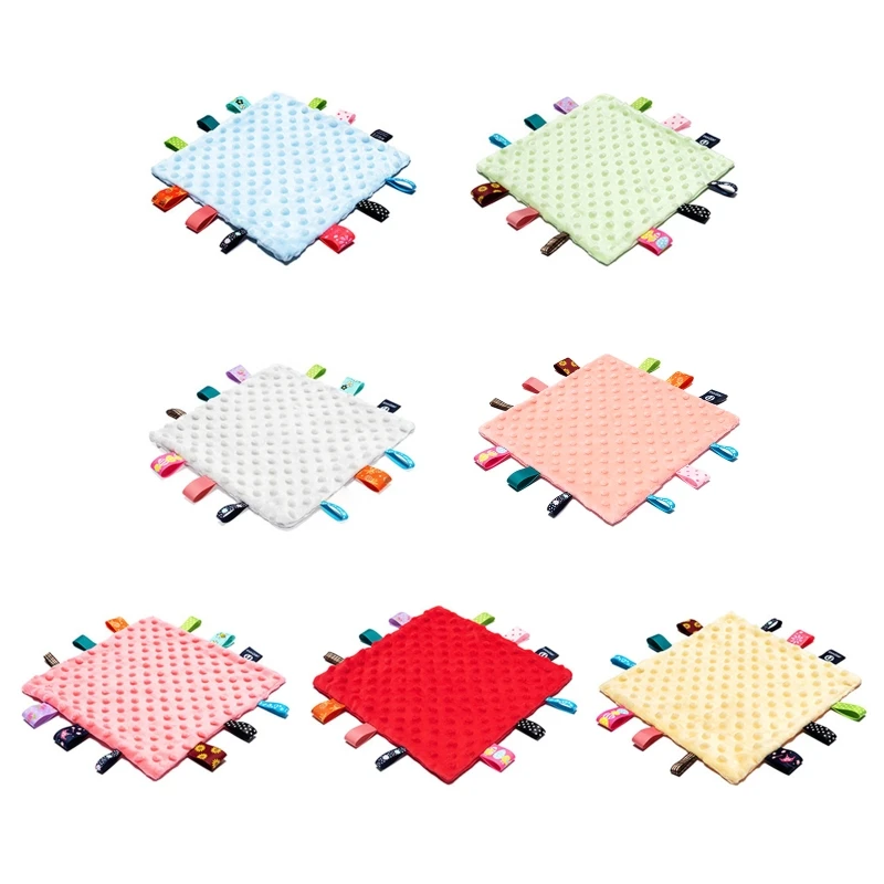 Bebés comodidad dormir enfermería abrazos manta seguridad cuadrado sensorial eructo paño etiquetas coloridas calmar pañuelo