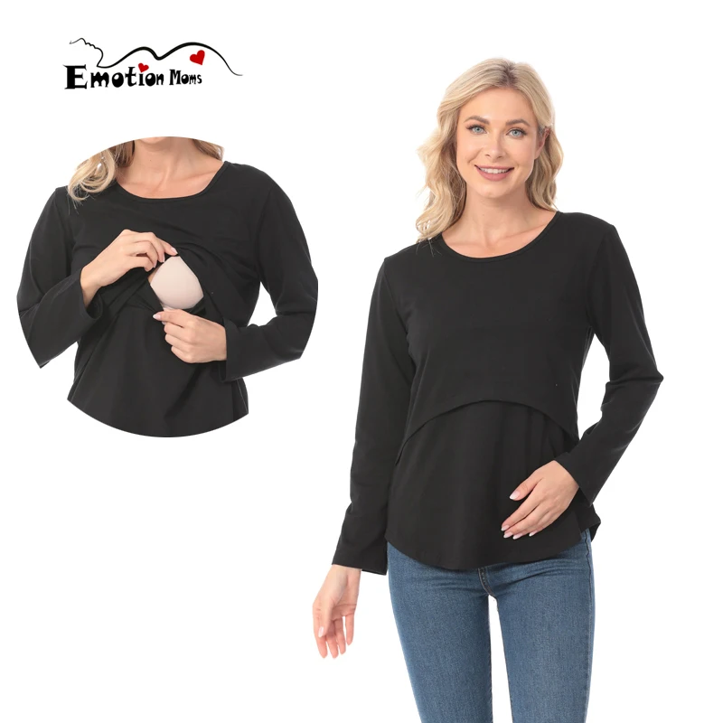 Ropa de maternidad de manga larga para mujeres embarazadas, camiseta de embarazo, ropa de lactancia, algodón, talla grande, primavera y otoño