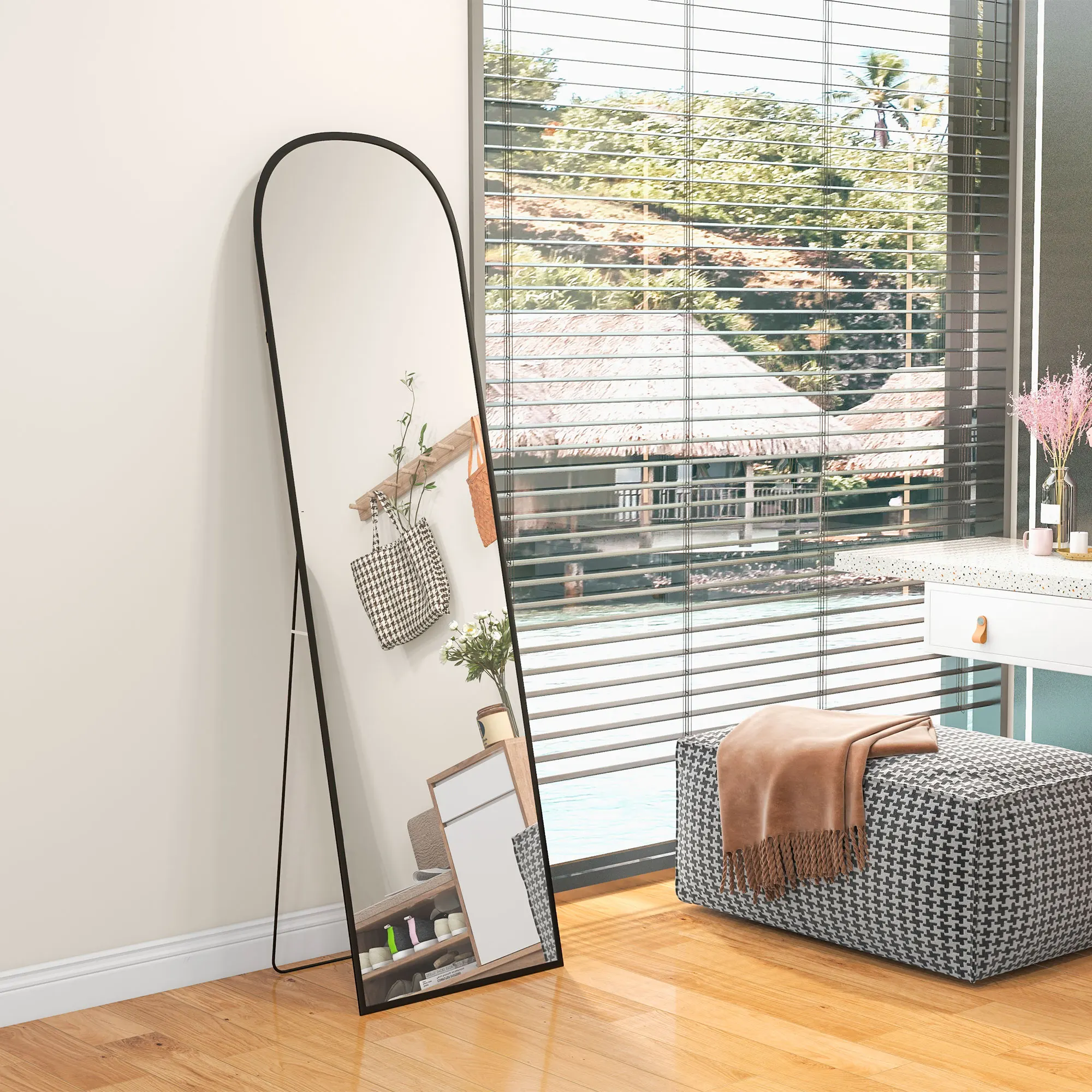 HOMCOM Espejo de Cuerpo Entero Espejo de Pie 50x170 cm Independiente o Pared con Marco de Aleación de Aluminio y Soporte para Sala Dormitorio Baño Negro - imagen 2
