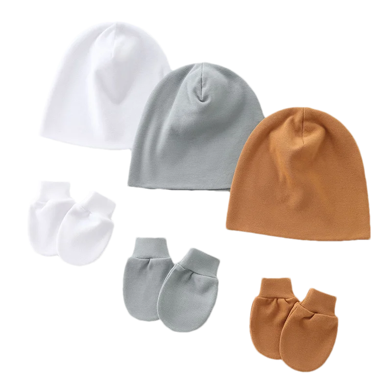 3 unids/set de guantes de sombrero para niños y niñas, protección facial para recién nacidos, guantes resistentes a los arañazos con estampado bonito, accesorio de ropa para niños Se - imagen 4