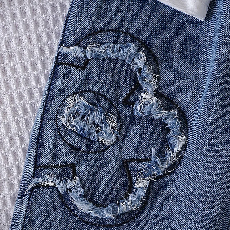 Conjuntos de 2 piezas de ropa de verano para niño niña, moda coreana, Tops de algodón de manga corta con flores para bebé + pantalones vaqueros, ropa de Boutique para niños B133 - imagen 5