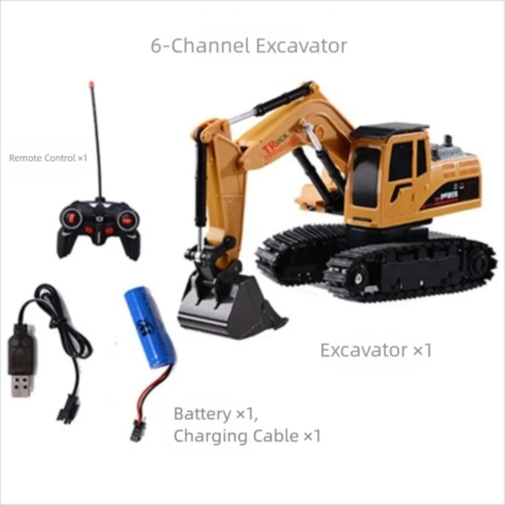 Nueva excavadora de Control remoto de aleación de plástico, excavadoras de orugas amarillas 1:24, excavadora RC de 6 canales de 2,4 Ghz, juguete, regalo para niños - imagen 3