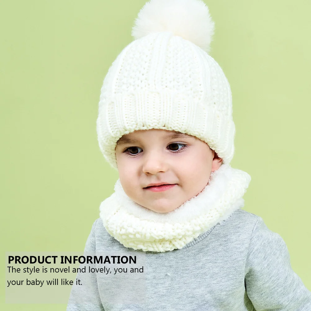 1 Juego de gorro tejido de invierno para niños, pañuelo cálido, gorro para bebé, conjunto de bufanda, forro suave, accesorios para clima frío para niños