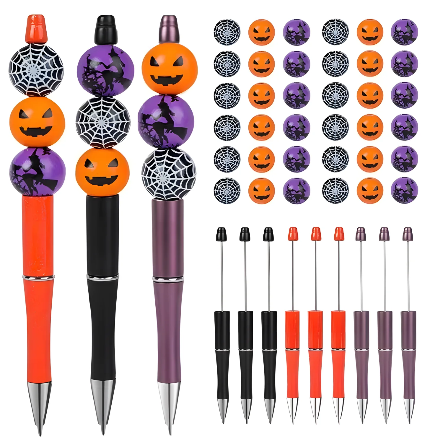 Stylos d'artisanat d'Halloween, stylos à perles bricolage citrouille sorcière toile d'araignée stylos à perles encre noire pour cadeaux d'Halloween fournitures de bureau scolaire