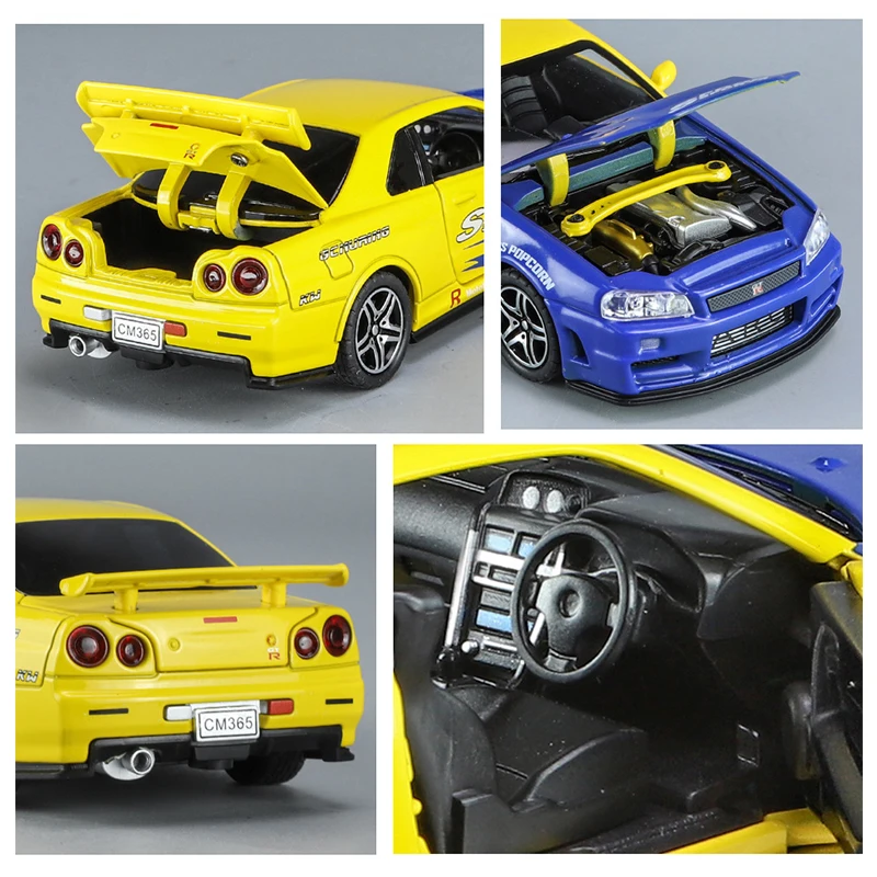 1:32 GTR R34 SKYLINE coche de simulación de aleación rápida modelo fundido a presión y vehículos de juguete y coches furiosos decoración juguetes para niños niño - imagen 5