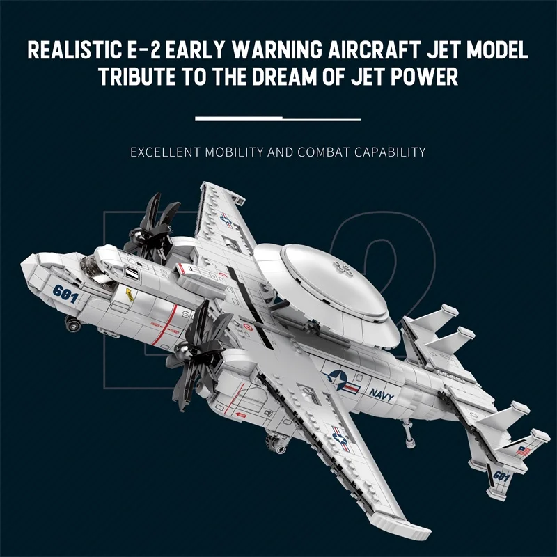 Bloques de construcción de aviones de alerta temprana E2 1126CS, avión de combate de la Fuerza Aérea militar, bloques de modelismo, adornos de escritorio, juguetes para niños, regalo - imagen 3