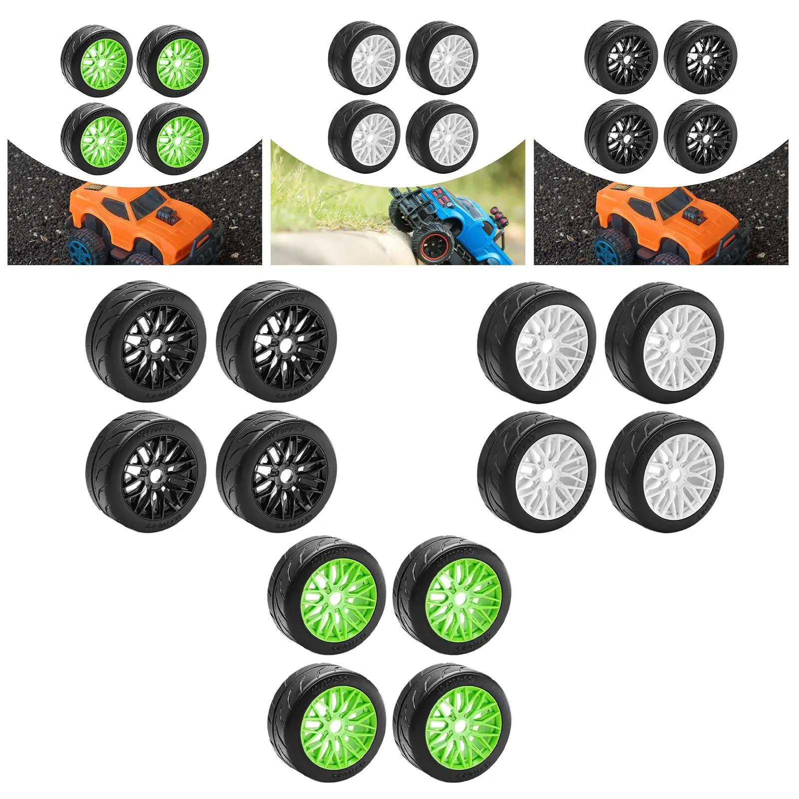 4x 1:8 RC Tires Assembly Supply Modification High Performance DIY Replacement Crawler Remotes Control Vehicle Hobby Model Truck
