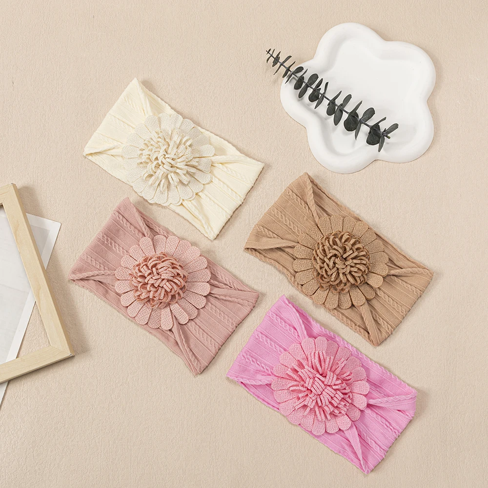 Nueva diadema elástica para bebé, bandas para el cabello de nailon con flores sólidas para recién nacidos, sombreros para niños pequeños, accesorios suaves para el cabello