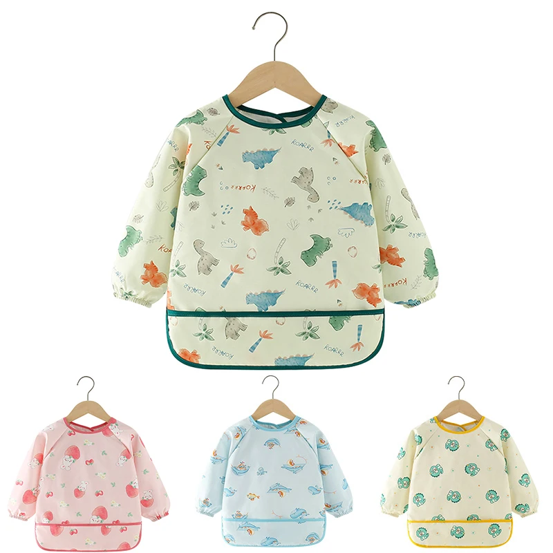 Ropa de alimentación de bebé impermeable dibujos animados Animal comiendo babero de bebé Otoño Invierno niños niñas de manga larga ropa para eructar para niños pequeños