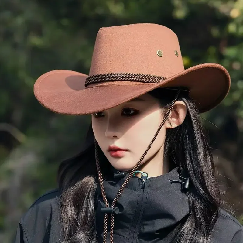 Sombrero de gamuza occidental para adultos, sombrero de vaquero occidental de ala ancha, sombrero de copa de caballero Vintage, sombrero de vaquero para senderismo al aire libre, viajes, gorra de vaquero de verano