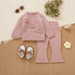 Conjunto de punto de invierno para niñas: suéter de algodón y pantalón