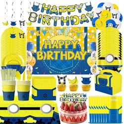 Decoraciones para fiesta de cumpleaños de pantalones vaqueros amarillos, juego de vajilla, mantel, telón de fondo, pancarta, platos, tazas, suministros para fiesta de cumpleaños para niños