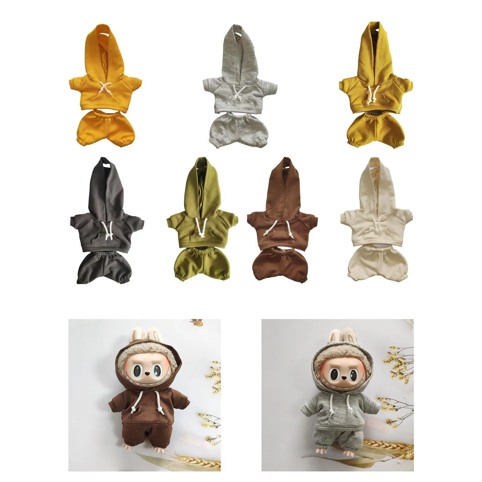 Doll Clothes for 17cm Plush Doll Hoodie Sweatshirt and Pants Stylish Cartoon
