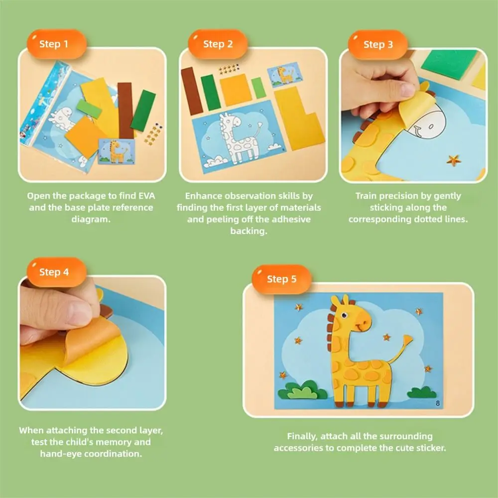 12 Uds. De pegatinas de espuma EVA 3D Multicolor, rompecabezas de desarrollo de aprendizaje divertido, Material DIY, calcomanías hechas a mano para vehículos de animales de dibujos animados, juguete - imagen 4