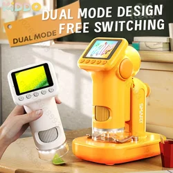 Microscopio HD para niños 1600x, juego de experimentos científicos portátiles 2 en 1 con juguete de luz LED, juguete portátil para exteriores, tomar fotos